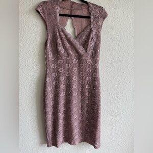 Connected Apparel Pink Plunge Neck Bodycon Cocktail Dress Size 10